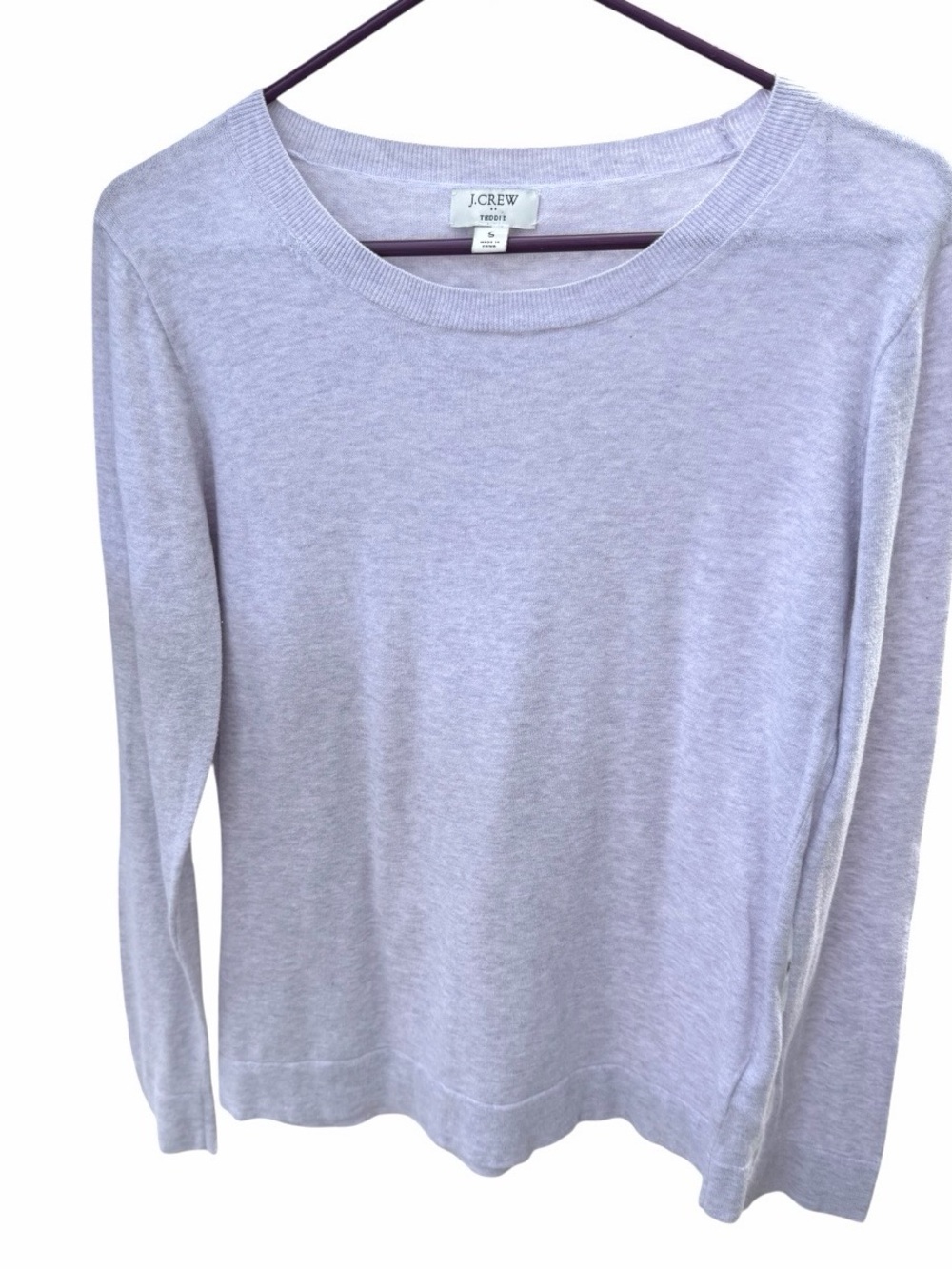 J.Crew Women's Light Heathered Lavender Cotton Teddie Crewneck Sweater